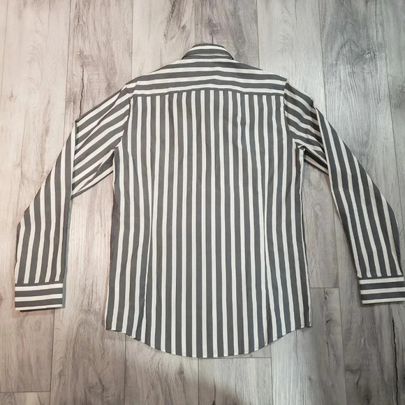 Tiger  of Sweden Gray/White Striped Mens Cotton Long Sleeved Shirt Size 42 - Picture 5 of 5